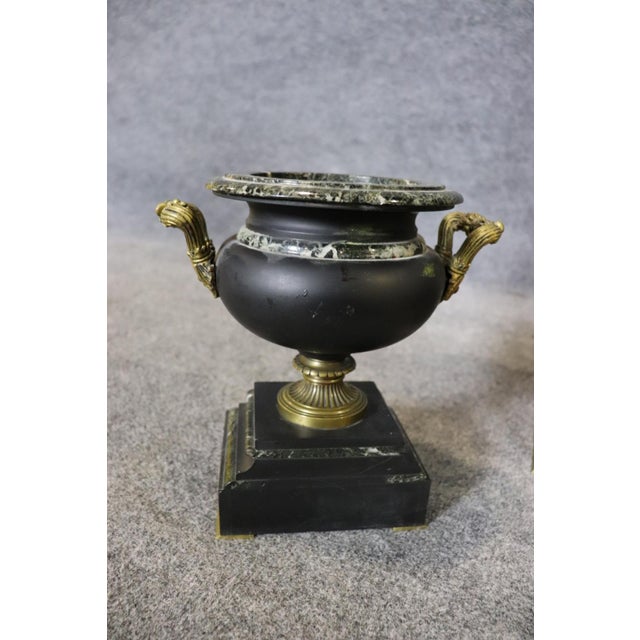 Stone Beautiful Quality Marble and Bronze Signed Three Piece 1920s Era Clock Set For Sale - Image 7 of 18