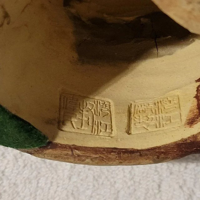 19/20th C Clay Statue of a Chinese Seated Man, Signed For Sale - Image 10 of 12