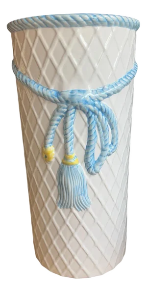 Mid 20th Century Ceramic Tassel & Basketweave Umbrella Stand