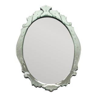 Vintage Venetian Style Etched Oval Mirror For Sale