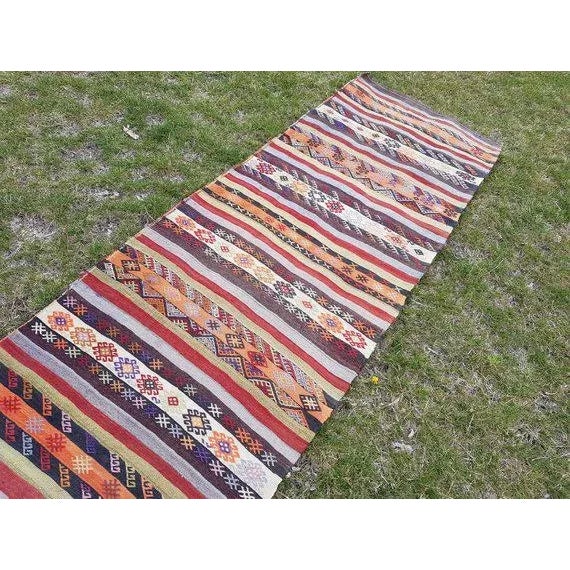 This is a vintage handwoven wool rug from turkey. The piece was made in the 1970s.