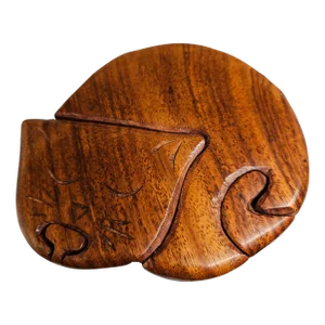 Vintage Wood Cat Puzzle Secret Compartment Stash Jewelry Trinket Puzzle Box