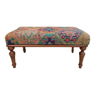 Kilim Rug Upholstered Piano Bench For Sale