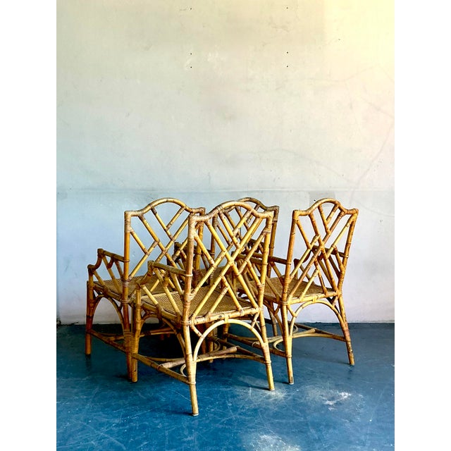 Vintage Boho Chinese Chippendale Bamboo Dining Arm Chairs - Set of 4 For Sale - Image 4 of 8