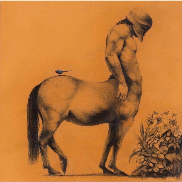 The Silent Centaur is an original figurative drawing on warm brown paper attributed to Georgian artist Lado Gorgadze....