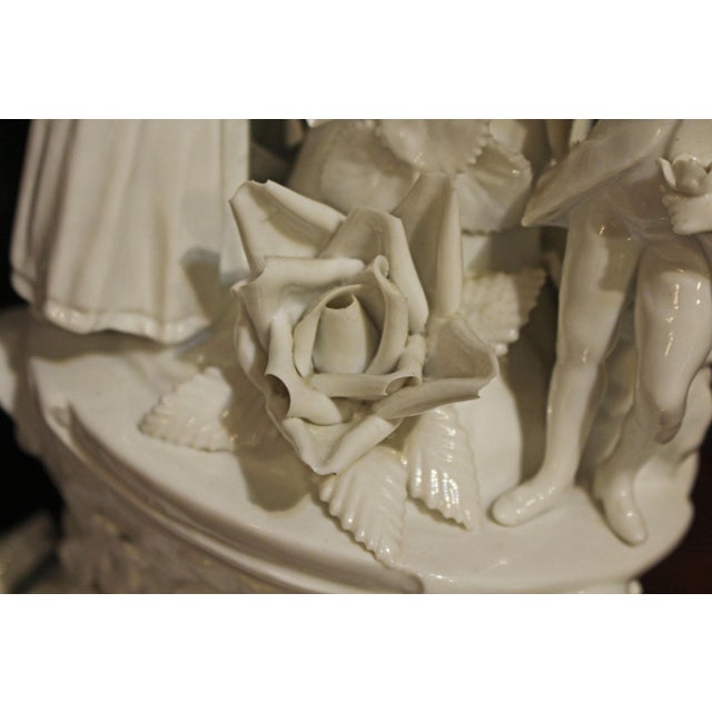 Circa 1890 pair of blanc de chine porcelain candleholders converted to lamps. Almost certainly by Voigt & Voigt,...