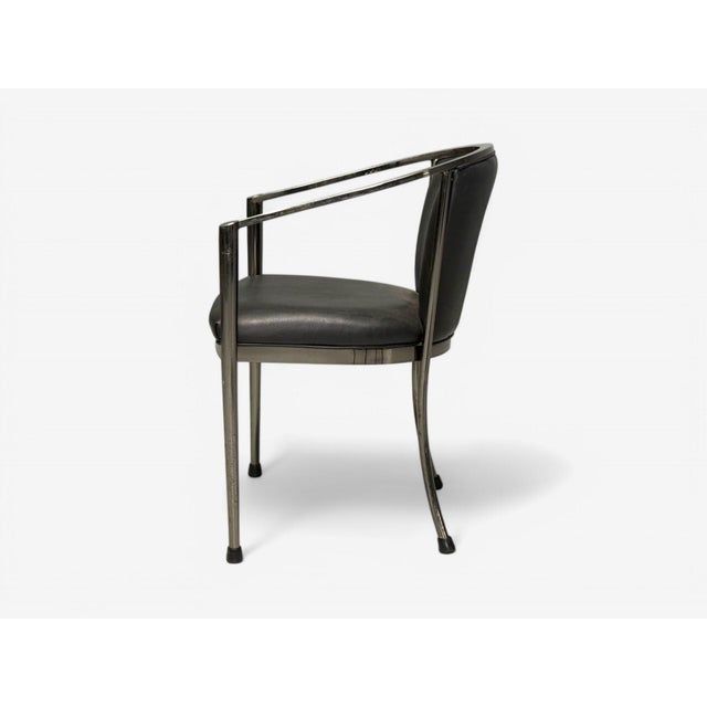 1970s Karl Springer Style, Mid-Century Modern, Gunmetal, Leather, Armchairs, 20th Century - Set of 2 For Sale - Image 5 of 7