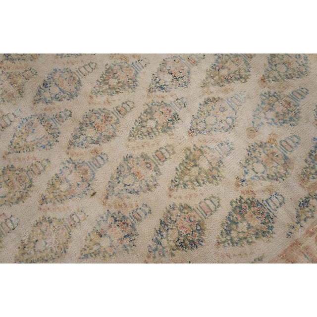 Ivory Spectacular Diamond Design on Ivory Background Color Antique Indian Cotton Agra Rug For Sale - Image 8 of 10