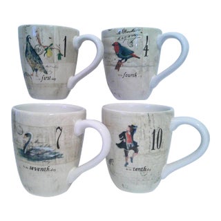 Williams Sonoma 12 Days of Christmas 3 Days Per Mug Discontinued / 4 Mugs For Sale