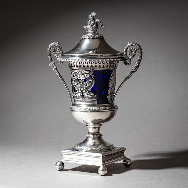 French Silver Drageoir with Cobalt Blue Glass Liner, Gilt Interior and Cahors, 1784 For Sale - Image 3 of 10