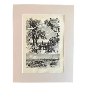 Antique 1874 Wood Engraving "Scenes at Springfield" MA, Matted
