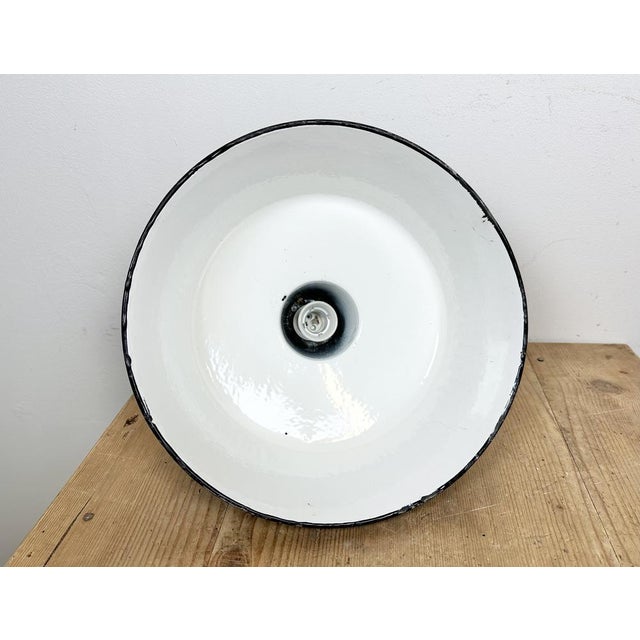 Industrial Blue Enamel Factory Lamp with Cast Iron Top, 1960s For Sale - Image 15 of 16