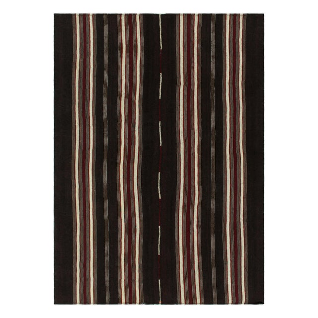 Textile Vintage Kilim Rug in Deep Brown With Red, and White Stripe Patterns For Sale - Image 7 of 7