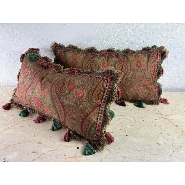 Brown Ralph Lauren Handsome Tasseled Paisley Lumbar Pillows/Pair For Sale - Image 8 of 8