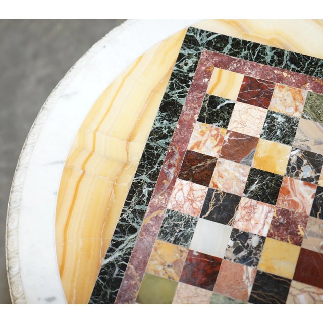 Brown Antique Italian Pietra Dura Marble Chess Table with Mahogany Base, 1880s For Sale - Image 8 of 17