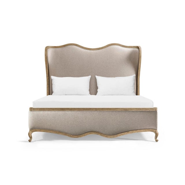 French Provincial Upholstered Oak Bed - US King For Sale - Image 4 of 11