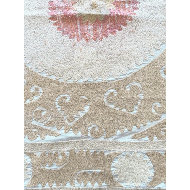 Mid-Century Modern Neutral Tan Samarkand Suzani Textile Wall Art For Sale - Image 3 of 7