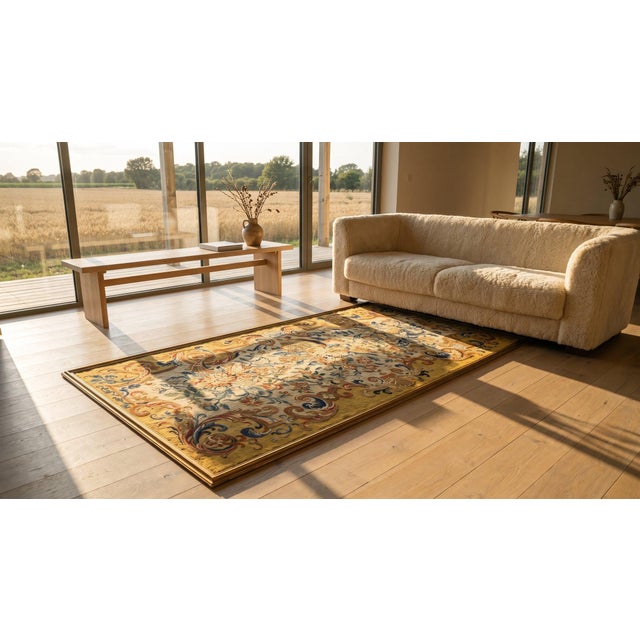 1700s Ivory Yellow Floral Antique French Tapestry Rug 3' X 6' Flatweave Wool Silk Carpet For Sale - Image 11 of 12