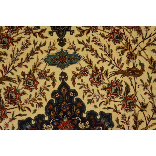Mid 20th Century 1940s Ivory Medallion Antique Persian Tabriz Rug 5'9" X 8'10" Knotted Pile Wool Carpet For Sale - Image 5 of 7