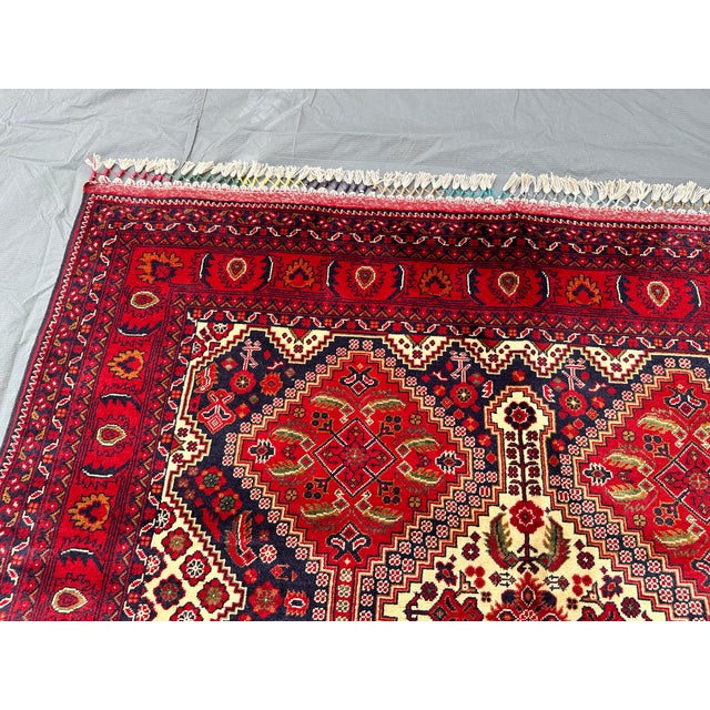 Red Fine Afghan Khal Mohammadi Biljik Wool Medallion Rug - 6'9" X 4'10" For Sale - Image 8 of 12