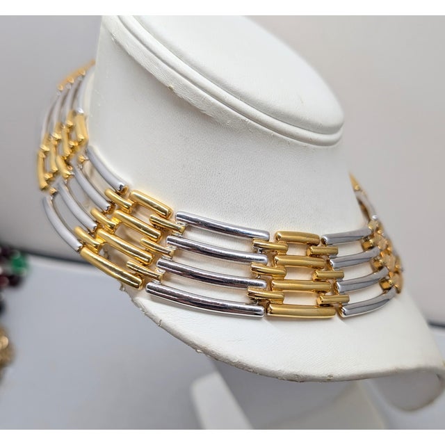 Vintage 1980s Signed Givenchy Goldtone & Rhodium Plated Interlocking Links Collar Necklace For Sale In Philadelphia - Image 6 of 11