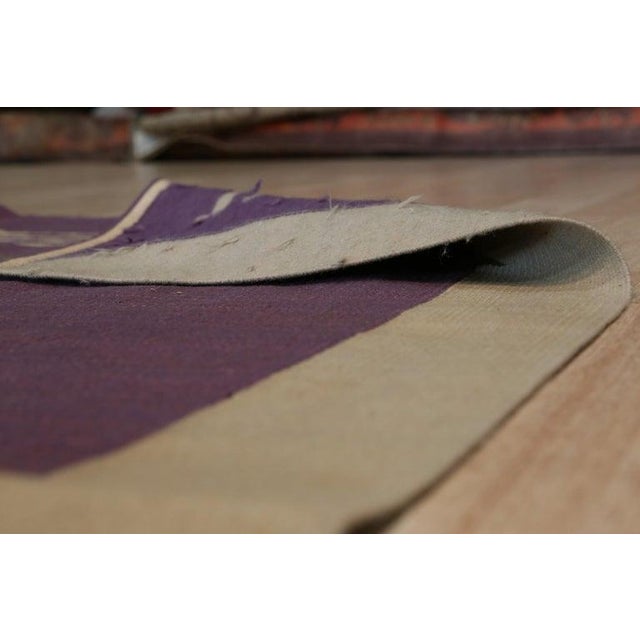 6x8 Purple Flat Weave Wool Geometric Abstraction Vintage Mid Century Carpet Rug For Sale - Image 4 of 4