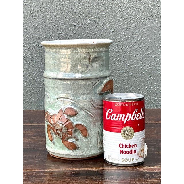 Handcrafted Sea Life Motif Ceramic Vase For Sale - Image 12 of 15