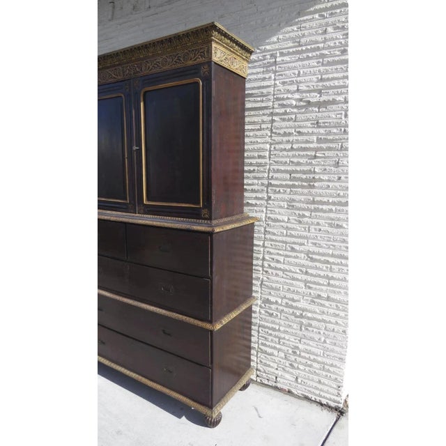 Anglo Indian Cupboard Linen Press Rosewood Carved Painted Detail 19th Century For Sale In Denver - Image 6 of 10