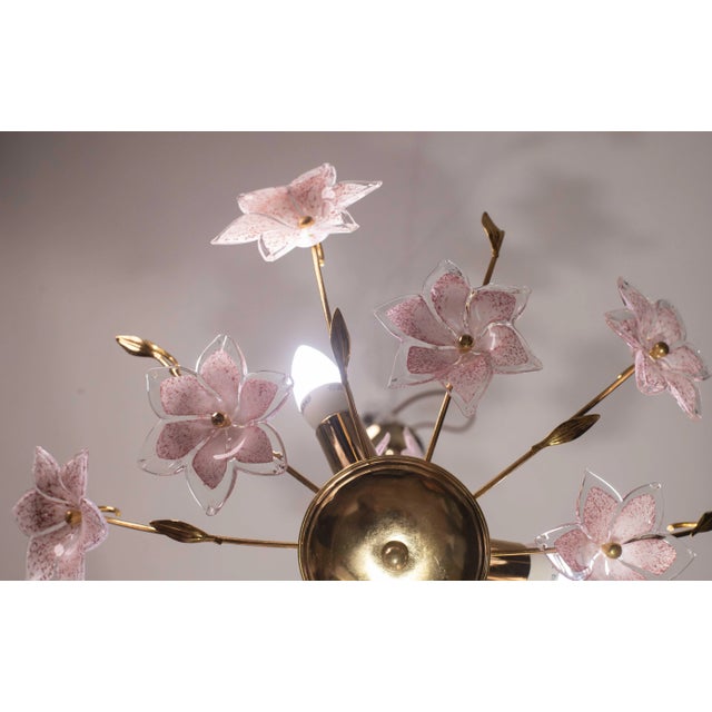 Murano Chandelier Pink Flowers, 1970 For Sale - Image 6 of 11