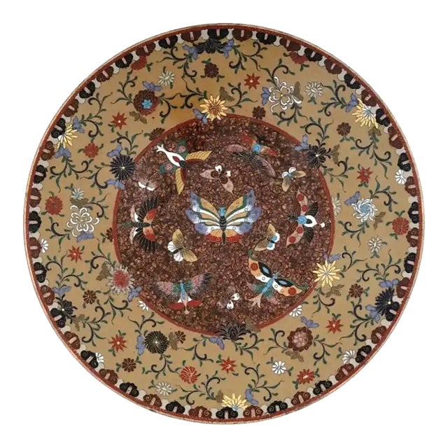 Antique Meiji Japanese Cloisonne Enamel Gold Stone Charger Plate Bu For Sale