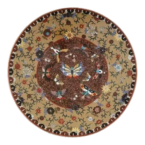 Antique Meiji Japanese Cloisonne Enamel Gold Stone Charger Plate Bu