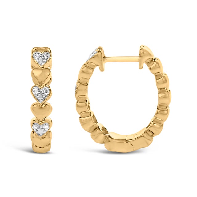 Haus of Brilliance Gold Vermeil Diamond Accent Mini Heart Hoop Earrings, Pair For Sale - Image 4 of 4
