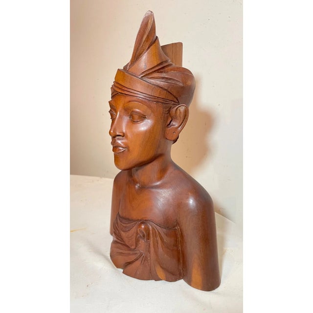 1930s Carved Balinese Indonesian Bali Woman Lady Bust Wood Carving Sculpture For Sale - Image 4 of 13