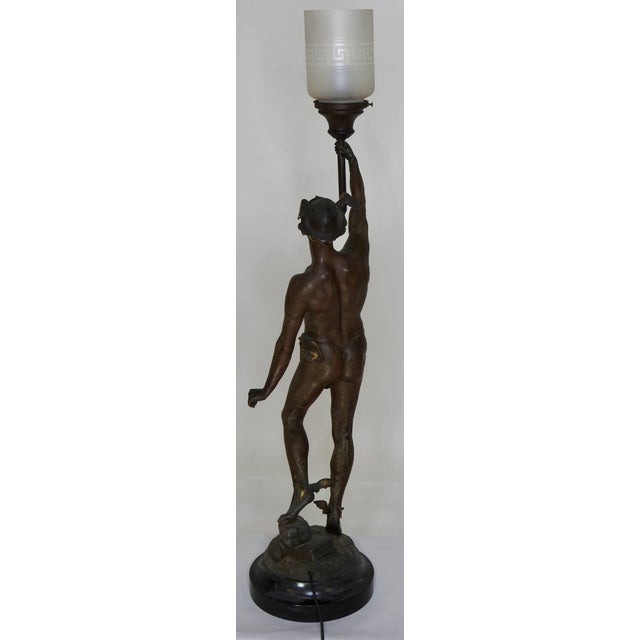 Late 19th Century Hermès Statue Lamp With Greek Key Glass Shade Chairish