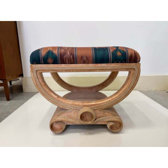 Late 20th Century 80's Vintage Pencil Reed and Tessellated Stone Deco Revival Bench by Maitland Smith For Sale - Image 5 of 12