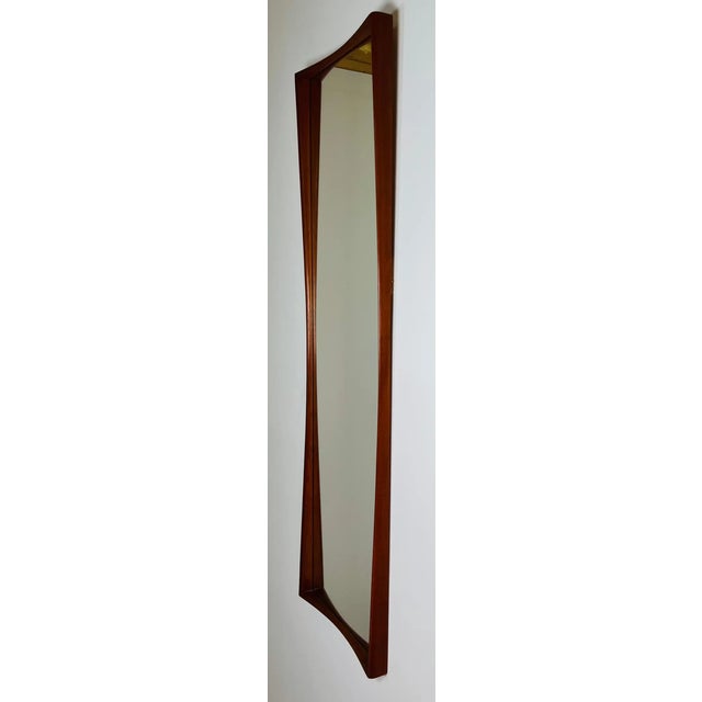 Brown Danish-Modern Pedersen & Hansen Style Teak Wall Mirror by Asbjorn-Mobler For Sale - Image 8 of 10