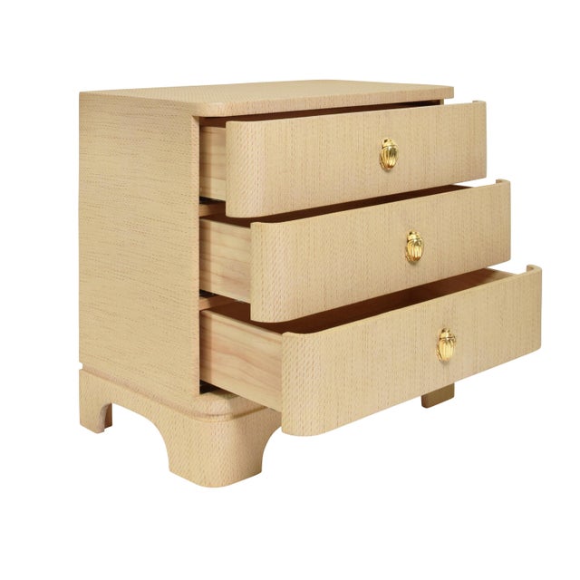 Contemporary Matthew Izzo Home - Fortune Natural Grasscloth Side Table With Gold Beetle Drawer Knobs For Sale - Image 3 of 9