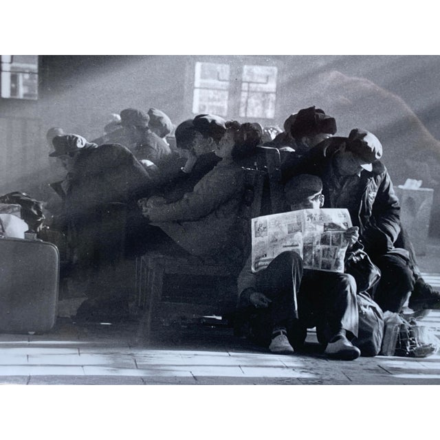 Wood 1980s Dazhen Wu, Interesting Black and White Photograph "Chinese Train Station" Signed, Framed For Sale - Image 7 of 10