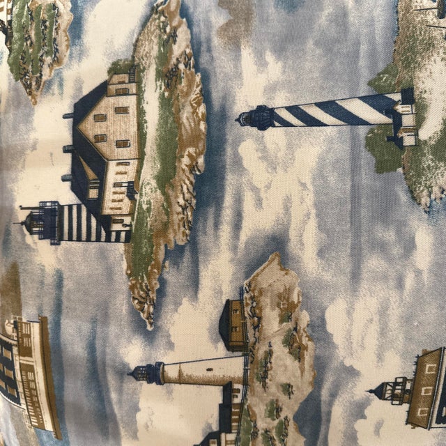 Decorative double sided pillow cover, handcrafted from 100% cotton slub, Waverly Land HO lighthouses pastel colors print,...