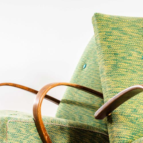 Armchairs in Lime Weave Fabric by Jaroslav Šmídek, 1950s For Sale - Image 4 of 11