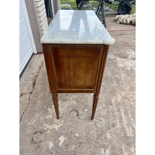 French 19th Century Louis XVI Walnut Carrara Marble Top Chest of Drawers For Sale - Image 6 of 12