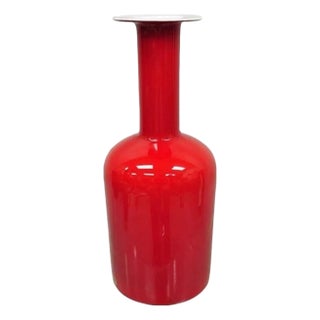 Vintage Mid Century Modern Gulvase by Otto Brauer Holmegaard Red Art Glass Vase For Sale