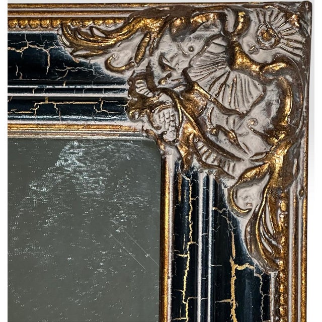 Late 20th Century Contemporary Traditional Black Crackle Full Length Mirror With Ornate Gold Gilt Corner Accents For Sale - Image 5 of 7