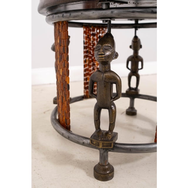1990s Maitland-Smith African Style Leather Top End Table For Sale - Image 5 of 11