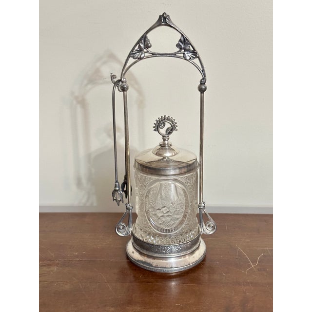 Late 19th Century Antique Silver Plate Pickle Castor, Victorian Pressed Glass, Country Scenes, Quadruple Plate For Sale - Image 5 of 14