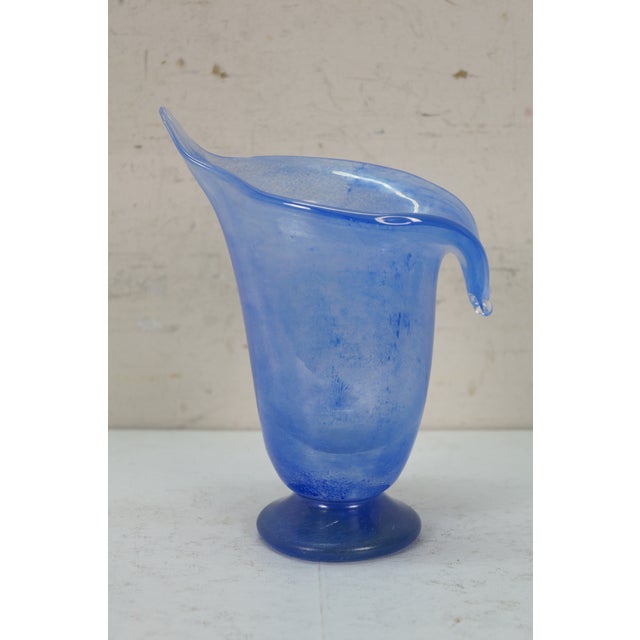 Vintage Hand Blown Blue Art Glass Jack in the Pulpit Flower Vase 8" For Sale - Image 12 of 13