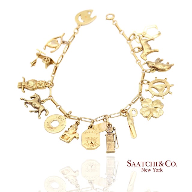 Mid 20th Century Vintage Estate 10k(417) Yellow Gold Charm Bracelet For Sale - Image 5 of 13