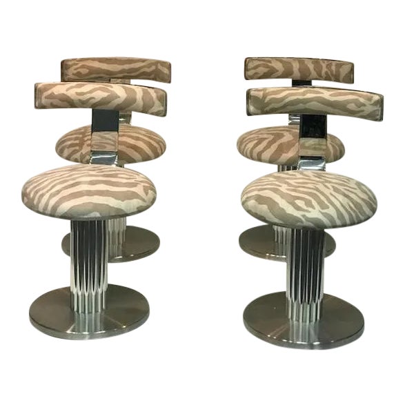 1970s Design for Leisure Zebra Chrome Bar Stools - Set of 4 For Sale