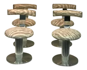 1970s Design for Leisure Zebra Chrome Bar Stools - Set of 4