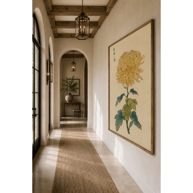 Paper Yellow Mum by Hasegawa, Vintage Japanese Botanical Art Print, 40" X 60" For Sale - Image 7 of 10